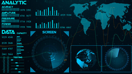 Wall Mural - Technology interface HUD rotating on dark virtual screen with animated interface .radar HUD animation. Radar Gaps Navigation Screen Display ,bullet Shot & Futuristic Tracking.	