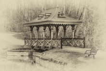 Old Fashioned Pagoda And Bridge At Jackson Park Peterborough Ontario