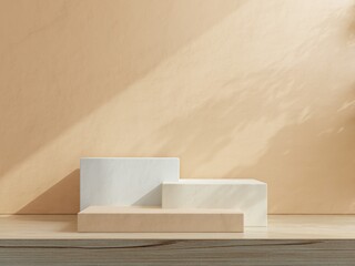 Wall Mural - Box podium in abstract cream color composition for product presentation.