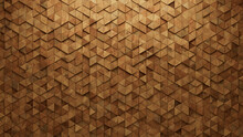 3D Tiles Arranged To Create A Wood Wall. Natural, Soft Sheen Background Formed From Triangular Blocks. 3D Render