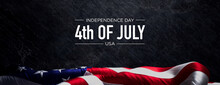 Premium Banner For Independence Day With United States Flag And Black Stone Background.