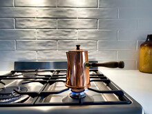 Copper Turkish Coffee Pot On Stove