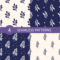 Wall Mural - Floral vector seamless pattern set. Leaves and star modern drawing illustration. Botanical fabric print, digital paper, textile design, clothes, scrapbooking, cover.