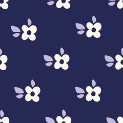 Wall Mural - Floral vector seamless pattern. Flower on navy blue background. Modern drawing. Botanical fabric print, digital paper, textile design, kids and baby clothes, scrapbooking, cover.