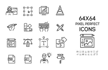 Wall Mural - graphic and web design icons set. pixel perfect, editable stroke 64x64 designs