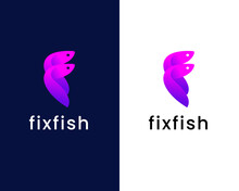 Letter F With Fish Logo Design Template