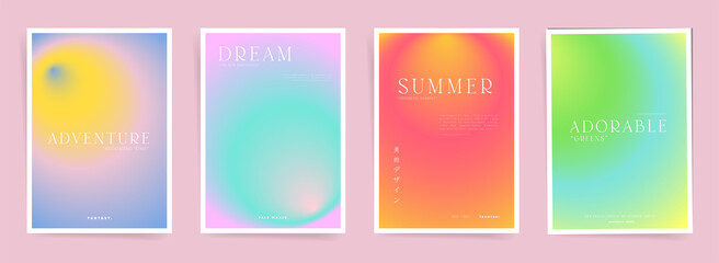 Poster - Japanese means - Aesthetic design. Summer gradient blurred posters design for background, placards, banners, book and notebook covers. Duotone vector asian modern art.
