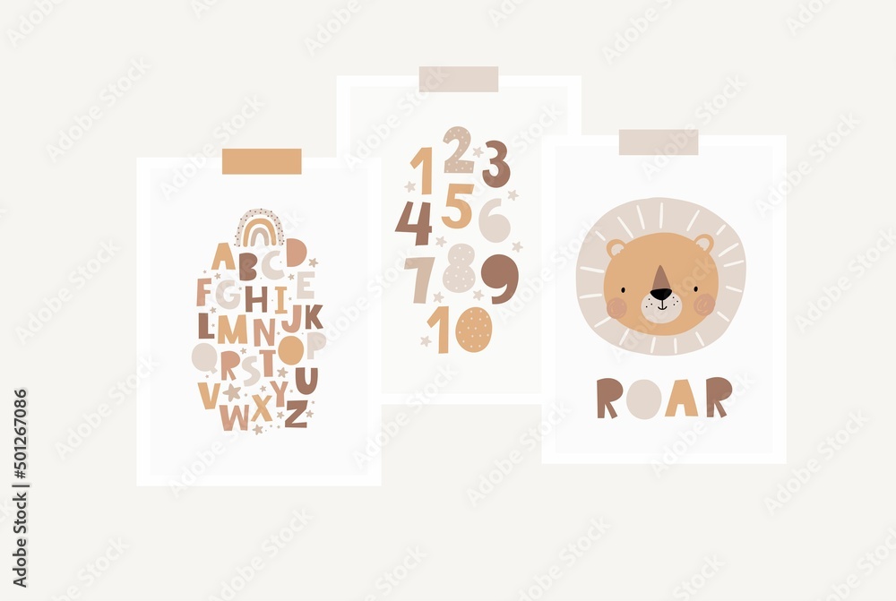 Cute cartoon Bohemian nursery alphabet. Boho vector print for wall ...