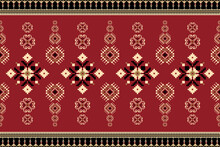 Beautiful Figure Tribal Geometric Ethnic Oriental Pattern Traditional On Red Background.Aztec Style,embroidery,abstract,vector,illustration.design For Texture,fabric,clothing,wrapping,carpet,print.