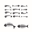 Fishbone icon, fishbone isolated skeleton vector silhouette. Cartoon dead fish bone of caudal vertebrae and sea herring head skull