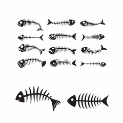 fishbone icon, fishbone isolated skeleton vector silhouette. cartoon dead fish bone of caudal verteb