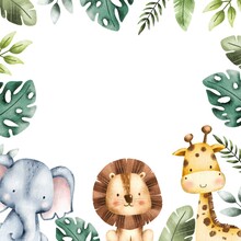 Watercolor Illustration Safari Animal Frame Template 