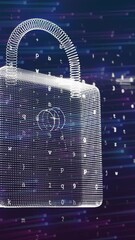 Wall Mural - animation of digital padlock on navy background with lights