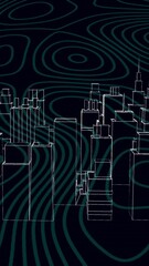 Wall Mural - animation of metaverse city rotating on black background with isohypses