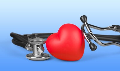 Canvas Print - Red heart with medical stethoscope, heart health concept, insurance concept, World heart day.