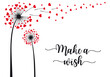 Dandelion with flying hearts, make a wish, vector