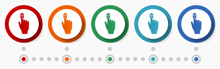 Poster - Oximeter concept vector icon set, infographic template, flat design circle colorful web buttons in 5 color options