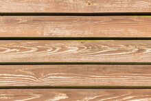 Old Wooden Brown Planks For Background. Weathered Rustic Fence With Natural Wood Texture.