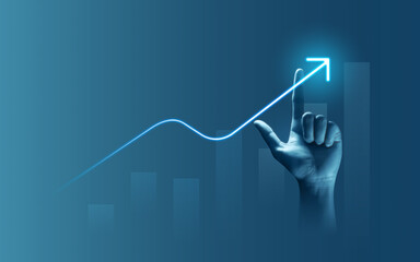 Wall Mural - businessman hand drawing light arrow graph icon finance success business background diagram of growt