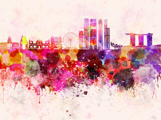 Wall Mural - Singapore V2 skyline in watercolor background