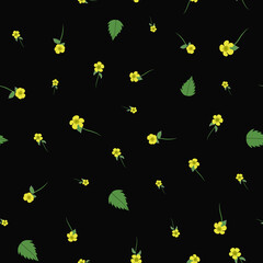 Poster - Buttercup floral seamless pattern design, black backgound