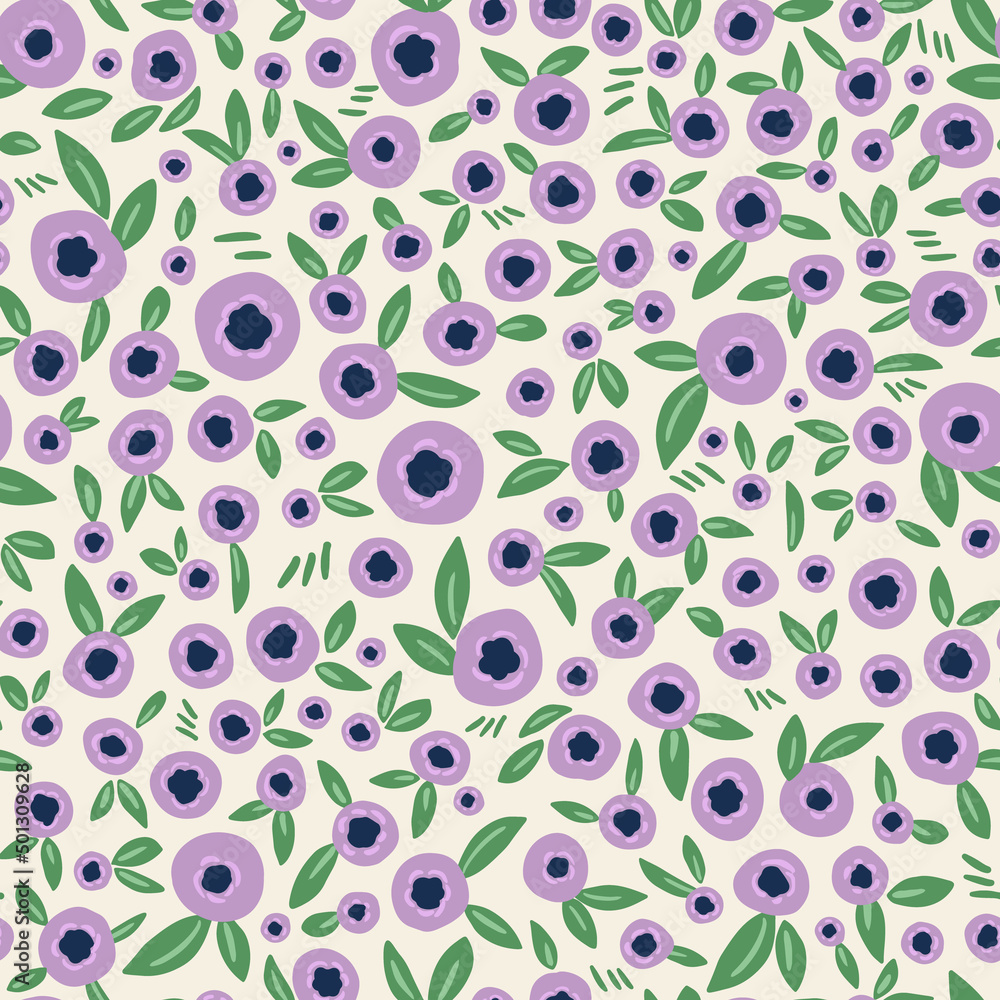 Botany berries with leaves seamless repeat pattern. Random placed ...