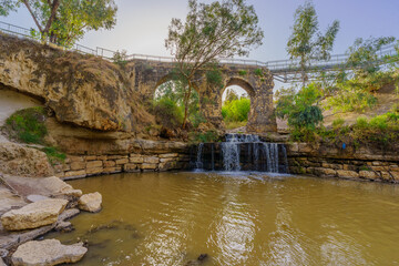 Wall Mural - Ancient Kantar bridge, over the Harod Stream, with Eucalyptus trees