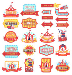 Wall Mural - Vintage circus labels, fun entertaiment emblem collection
