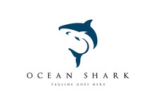 Simple Minimalist Ocean Blue Shark Fish Silhouette Logo Design Vector