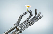 Robot Hand Holding A Flower