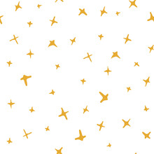 Bright Yellow Stars On White Background Pattern. 