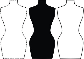 Wall Mural - Vector mannequines in black silhouette, line art, dotted line. Elements for design illustrations, card, poster about sewing, fashion.