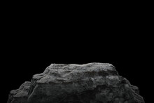 Stone Podium On Dark Black Background.
