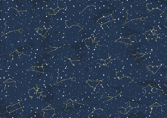 hand drawn card of golden constellation and star. constellation celestial space. zodiac horoscope sy