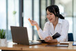 © crizzystudio - Business online call center operator for help, service support, assistance team, learning, training with headset microphone ready for service.