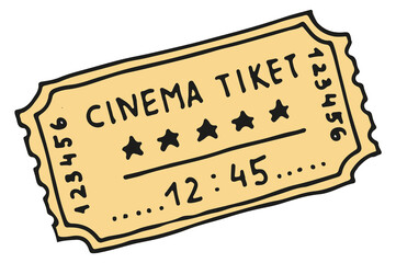 Poster - Cinema ticket hand drawn icon. Movie pass sketch