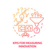 KPIs for measuring innovation red gradient concept icon. Barrier of innovation management abstract idea thin line illustration. Performance metric. Isolated outline drawing. Myriad Pro-Bold font used