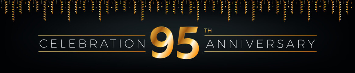 Wall Mural - 95th anniversary. Ninety-five years birthday celebration horizontal banner with bright golden color.