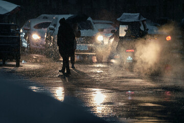 Sticker - Scenic shot of cars driving on the street at night during the rain