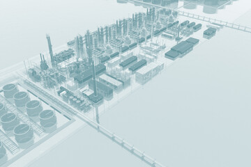 rendered 3d model of industrial oil gas methanol refinery styled for engineering presentation