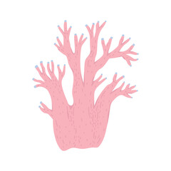Coral bush - pink pastel flat illustration. Vector isolated on white background.