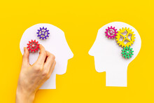 Teamwork Concept, Brain Storm. Communication Between Two Paper Human Heads