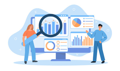 business team analytics and monitoring on web report. data analytics concept. business team in work