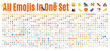 All Emoticons in One Big Set. Emoji Vector Set. Transport, Sport, Nature, People and Food Icon Set