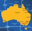 Australia map infographic diagram with all surrounding oceans seas gulf capital and main cities islands major longitude and latitude lines australian international border vector illustration education