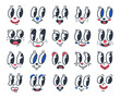 © GreenSkyStudio - Retro cartoon funny faces, 30s comic caricature mascot emotions. Comic book characters with cute smiling mouths and eyes vector symbols illustrations set. Cartoon faces collection