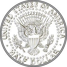 Black And White United States Coin Half Dollar With Presidential Seal On Reverse