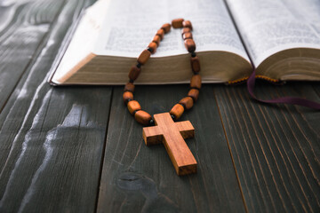 Poster - Holy Bible with wooden cross