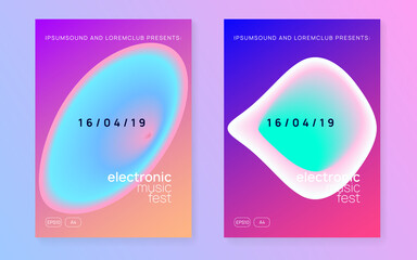 Techno Banner. Fun Sound Flyer. House And Show Design. Graphic Background For Brochure Vector. Indie Effect For Cover. Purple And Turquoise Techno Banner