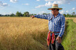 © Pituk - Elderly Asian farmers are looking at his rice field while pointing forward, rural lifestyle, Thailand
